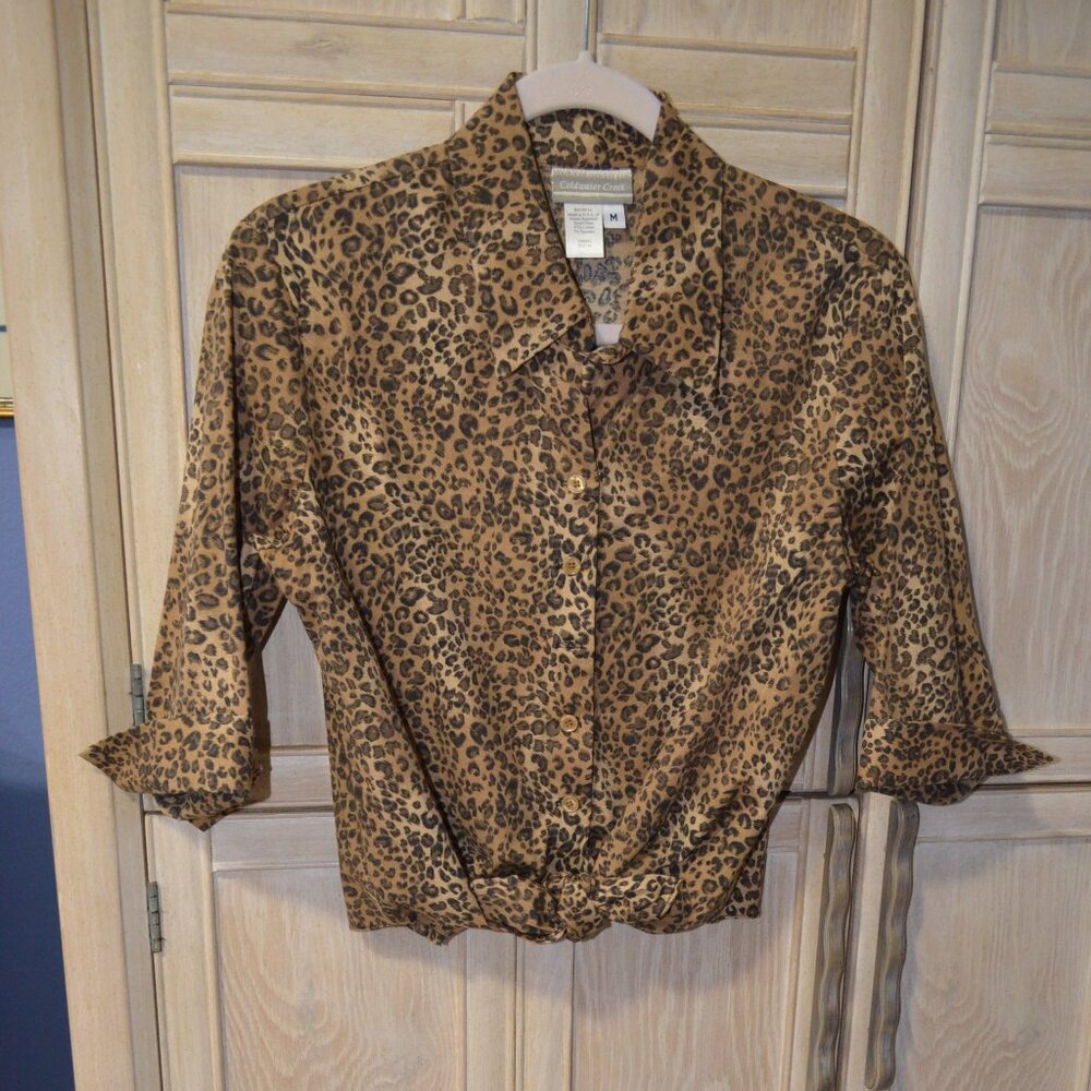 Coldwater Creek Leopard Print Tie Front Shirt, Medium – NWOT